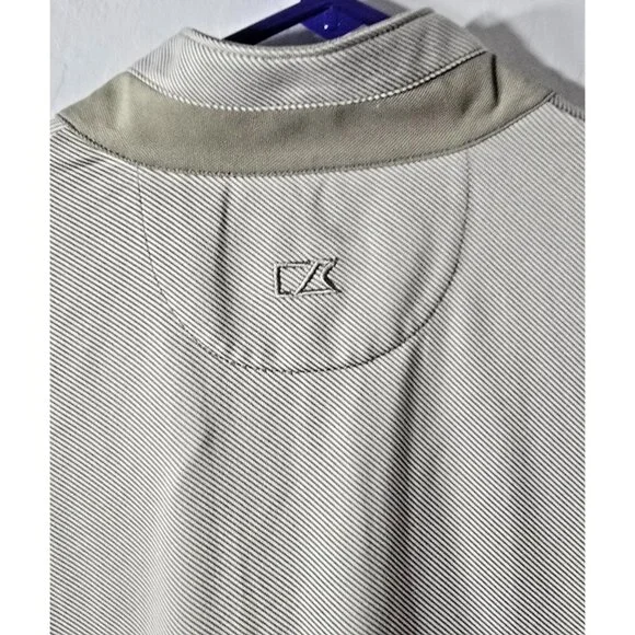 Cutter & Buck CB DryTec Men’s XL Snap Polo Gray Brown Stripe UV Quick-Dry - Picture 12 of 16